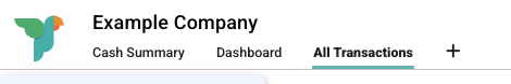 Budgee board header showing Cash Summary, Dashboard, and All Transactions tabs